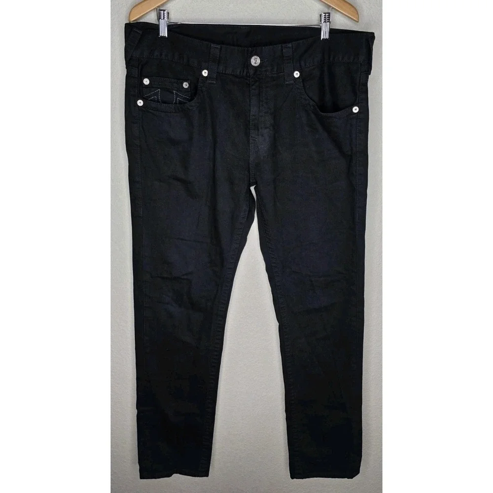 TRUE RELIGION Skinny Denim Jeans Men 36x34 Black Y2K Stitch Pocket
